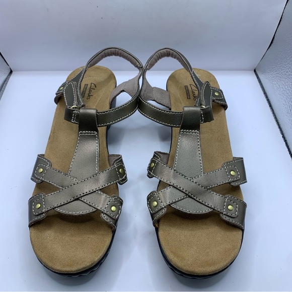 Clarks Shoes - Clarks Metallic Taupe Cross-Strap Slingback Sandals